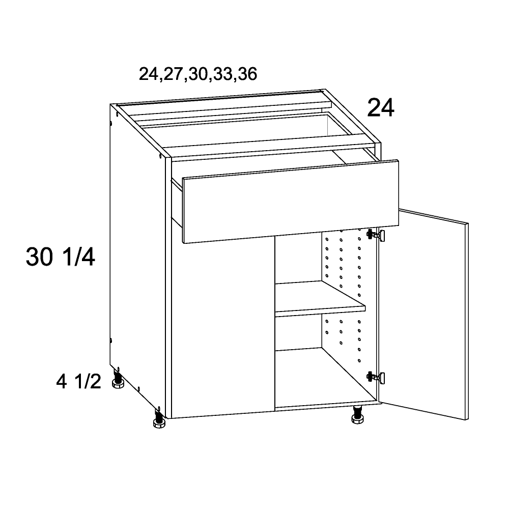 PGW-B36 - One Drawer Two Door Bases - 36 inch